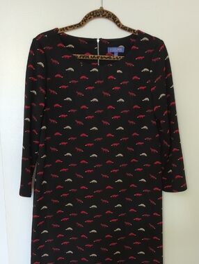 Vivienne Tam Black Mini Dress with Red and Cream Fox Print